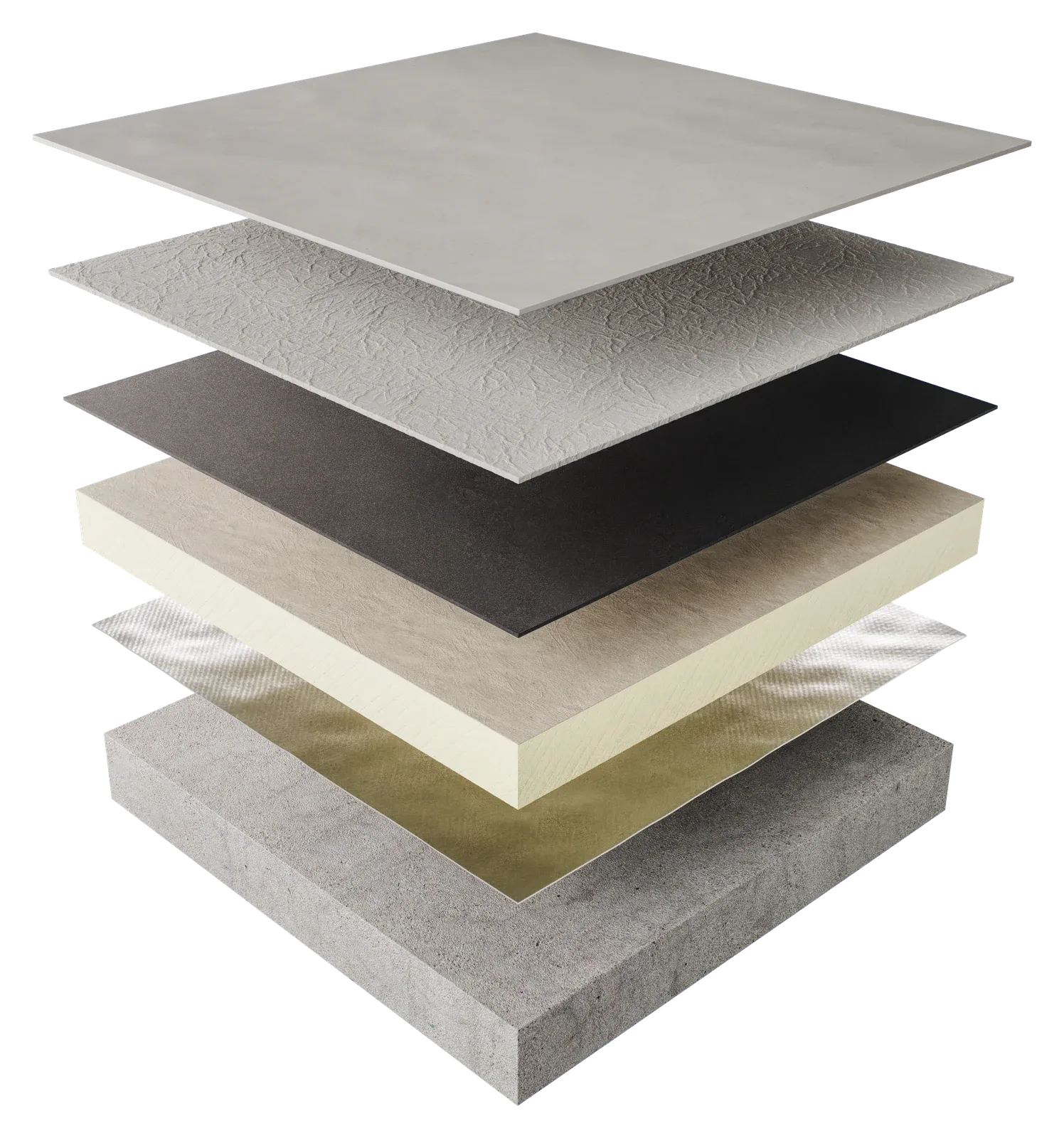Built-Up Roofing System build-up: structural deck, vapour control layer, insulation, SA carrier layer and FLEXITEC waterproofing