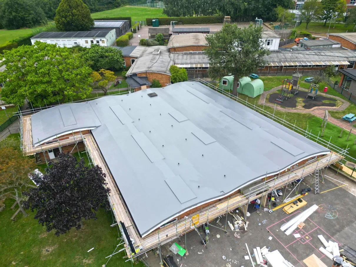 Brookland Infant School, The completed warm roof from the air