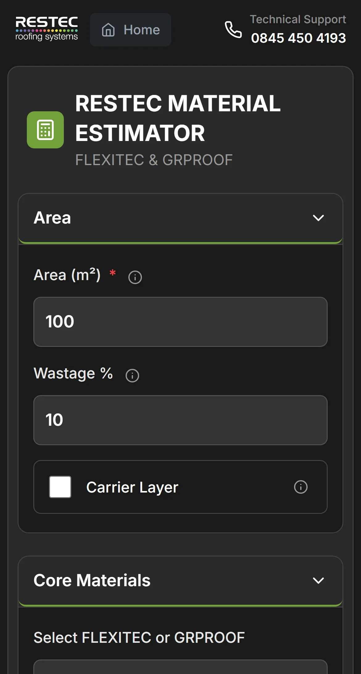 The RESTEC Material Estimator on a phone